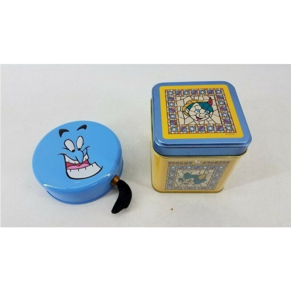 Lot of Tokyo Disney Collectibles - Aladdin Genie + Pinocchio Cookie Tins Japan 